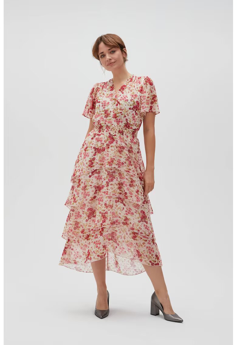 MOODO Rochie roz cu flori din vascoza - Alb