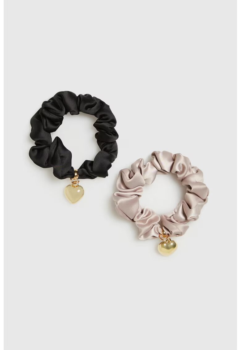 MOODO Set de doua elasticuri pentru par cu pandantiv inima - negru si roz - ONE SIZE