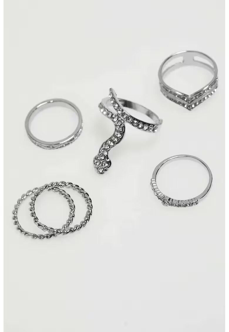 MOODO Set de inele argintii cu zirconiu - 4 piese - ONE SIZE