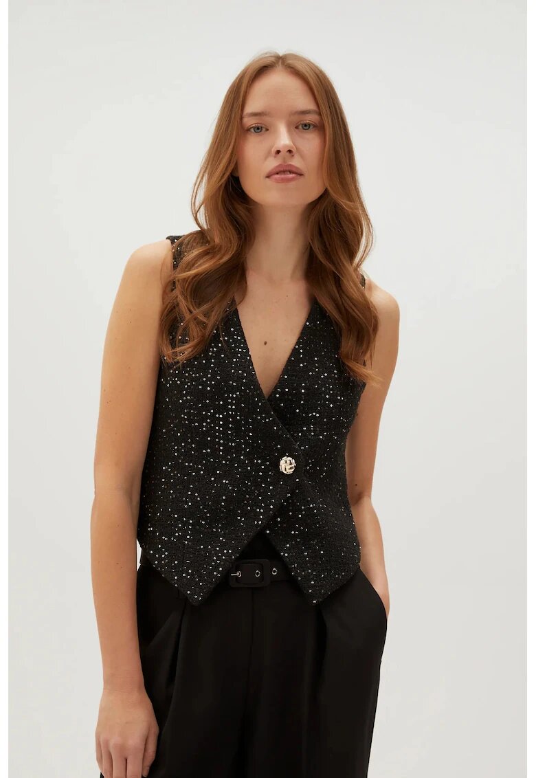 MOODO Vesta Neagra cu Buton Decorativ - Negru