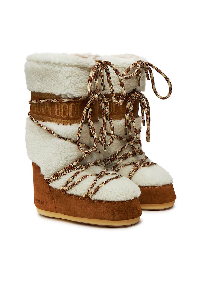 Moon Boot Cizme dama Whisky/Off White - piele naturala - maro/alb -