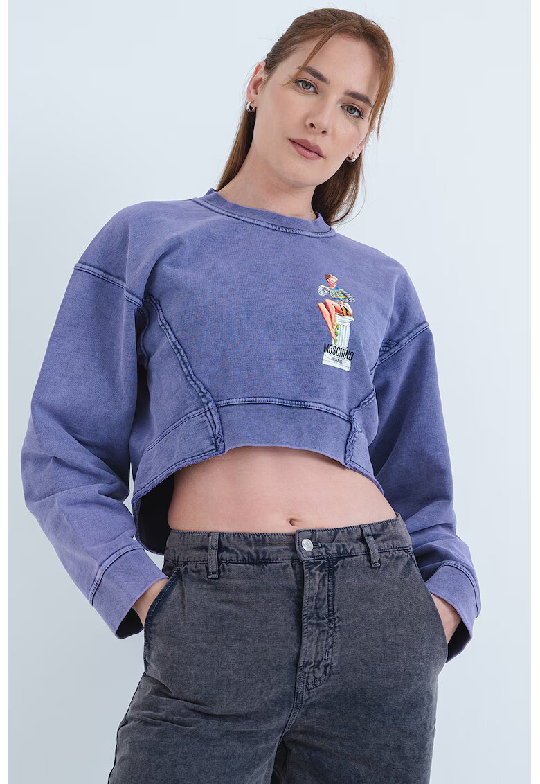 Moschino Jeans Bluza de trening crop cu imprimeu grafic - Alb/Violet