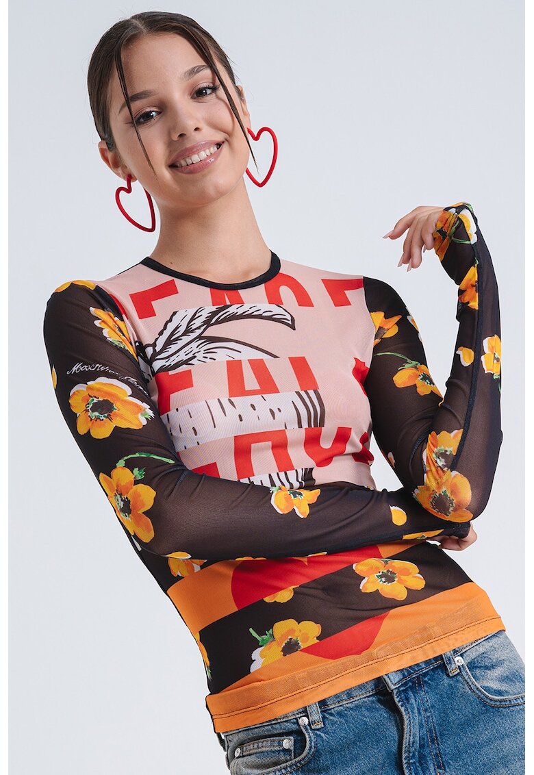Moschino Jeans Bluza lejera slim fit - Negru/Portocaliu/Maro nisip
