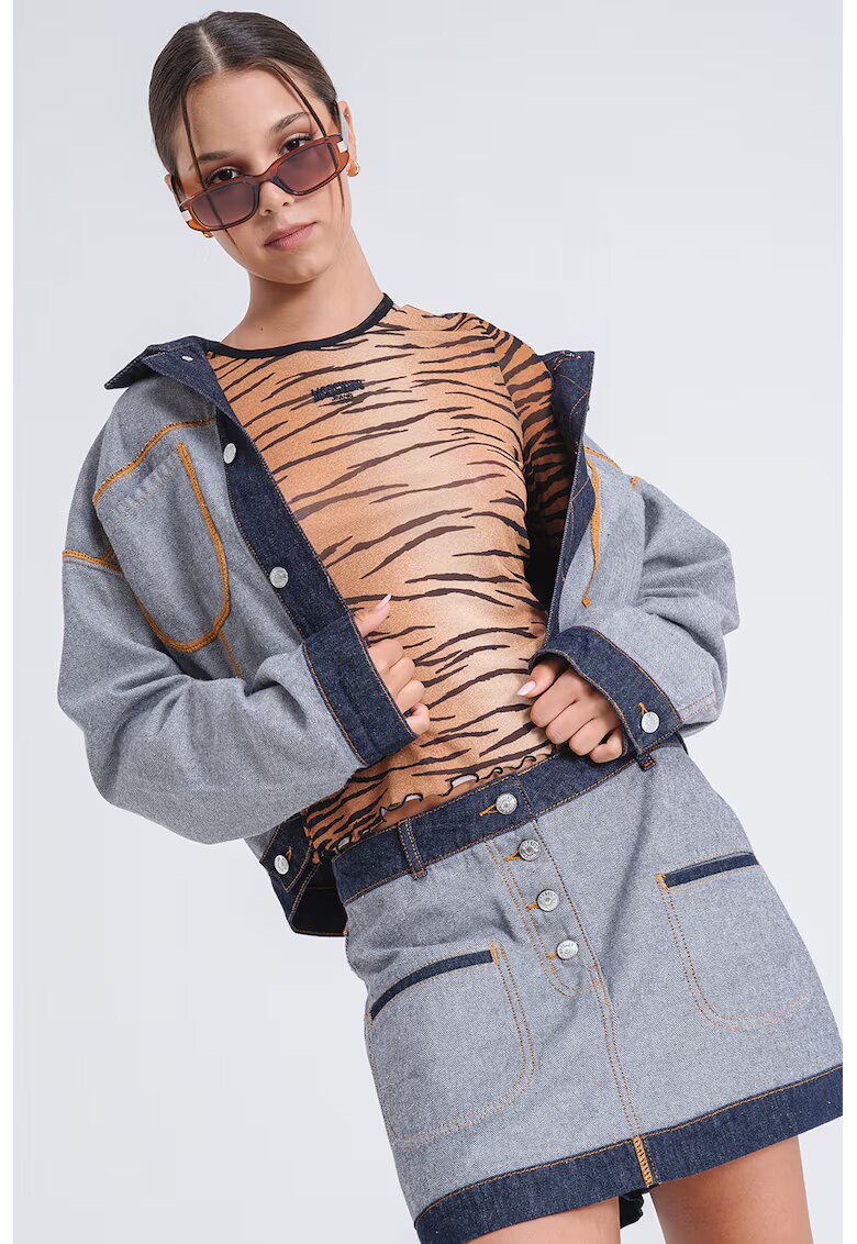 Moschino Jeans Bluza slim fit cu animal print - Negru/Galben inchis
