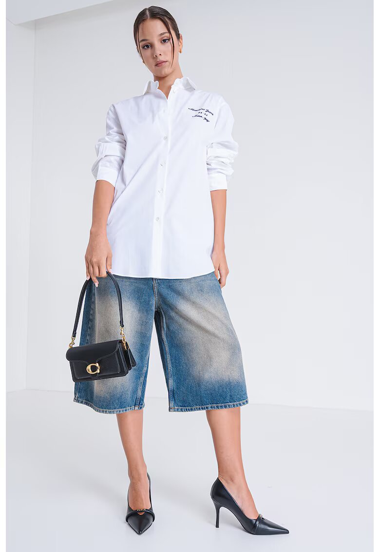 Moschino Jeans Camasa cu croiala dreapta cu logo brodat - Alb/Negru