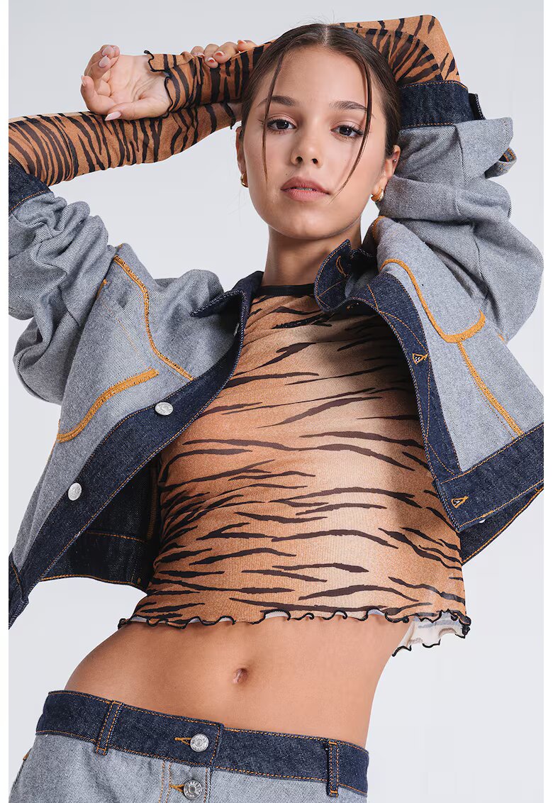 Moschino Jeans Jacheta crop din denim - Albastru deschis/Bleumarin