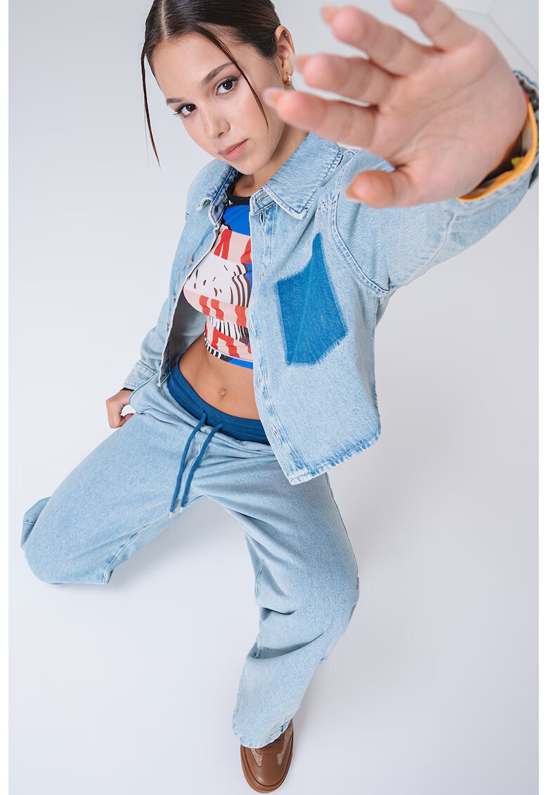 Moschino Jeans Jacheta crop din denim - Albastru deschis melange