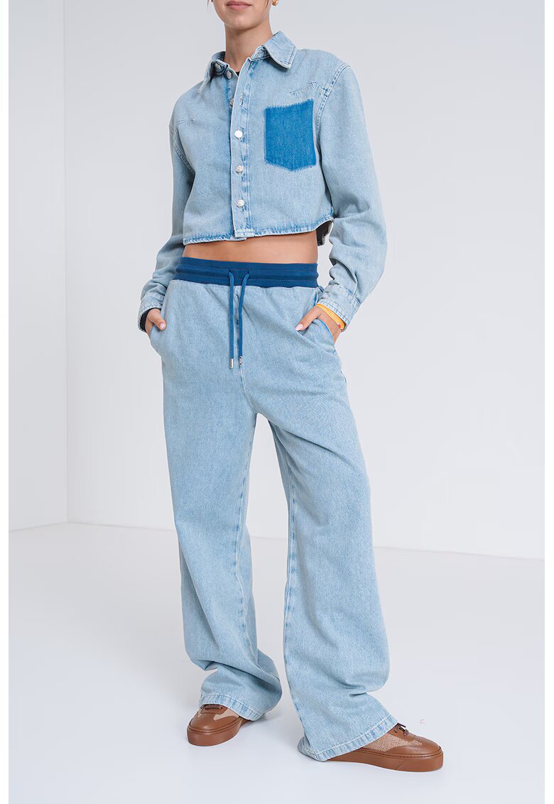 Moschino Jeans Pantaloni jogger din denim cu snur - Albastru deschis melange