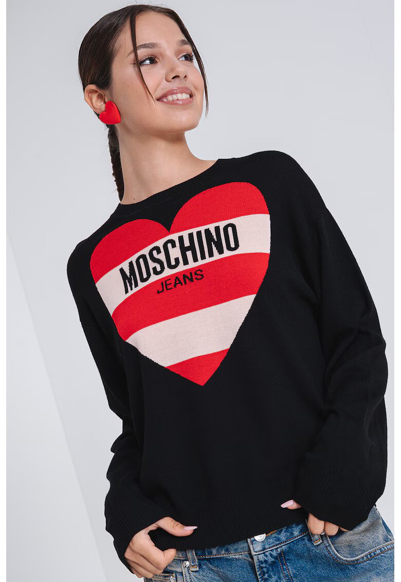 Moschino Jeans Pulover din casmir cu imprimeu logo - Rosu/Negru