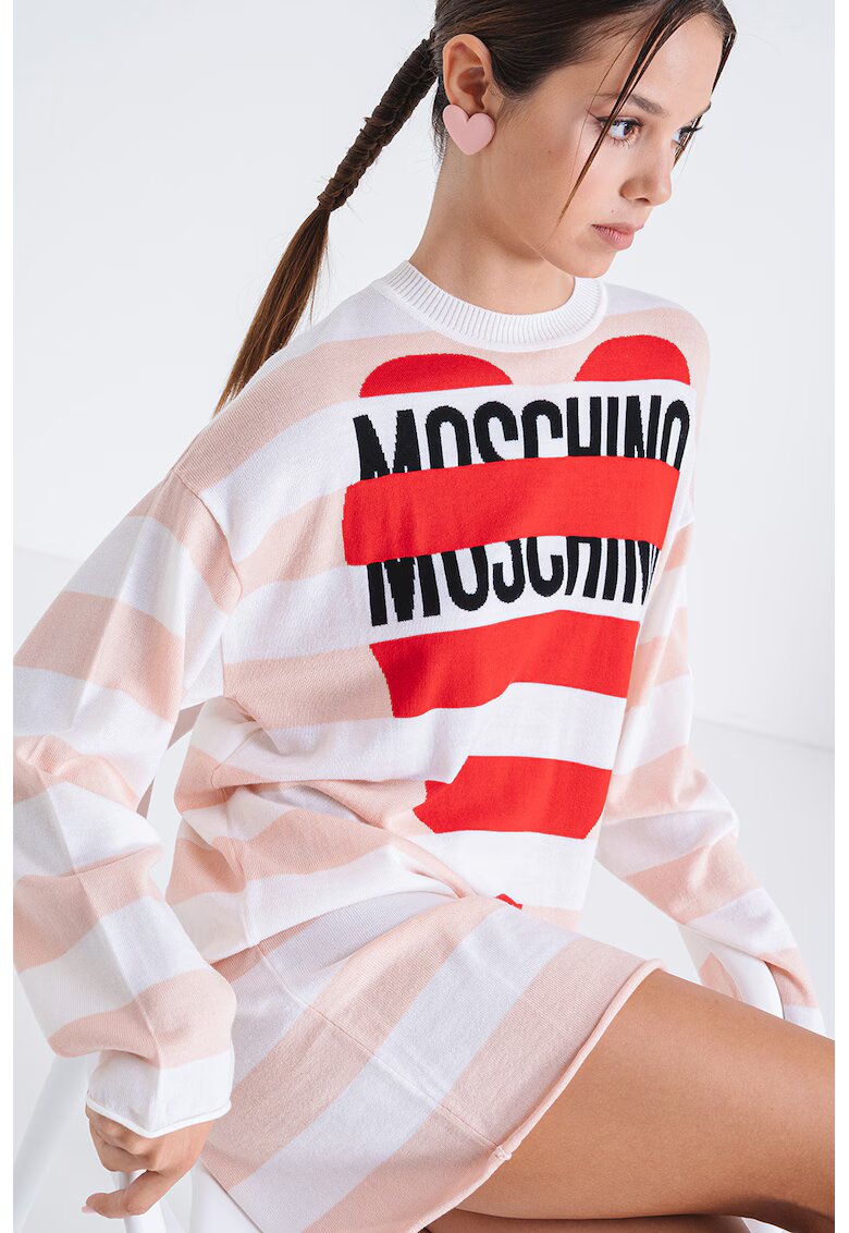 Moschino Jeans Rochie dreapta din lana cu model in dungi - Rosu/Alb/Piersica