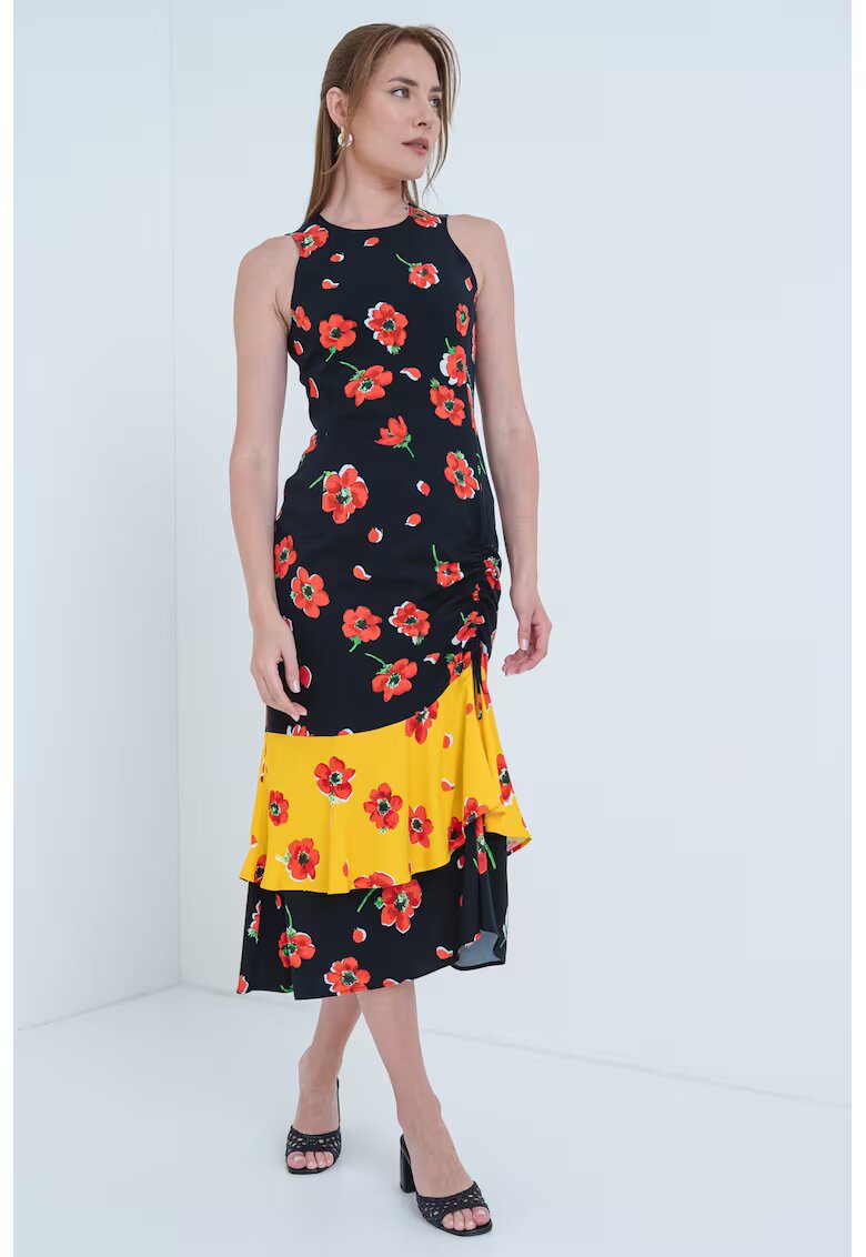 Moschino Jeans Rochie midi cu model floral - Rosu/Negru/Galben sofran