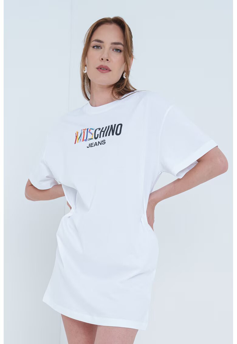 Moschino Jeans Rochie-tricou cu imprimeu logo - Negru stins/Lila/Alb optic