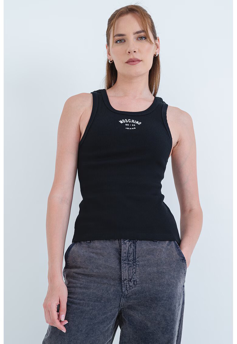 Moschino Jeans Top striat cu detaliu logo - Negru