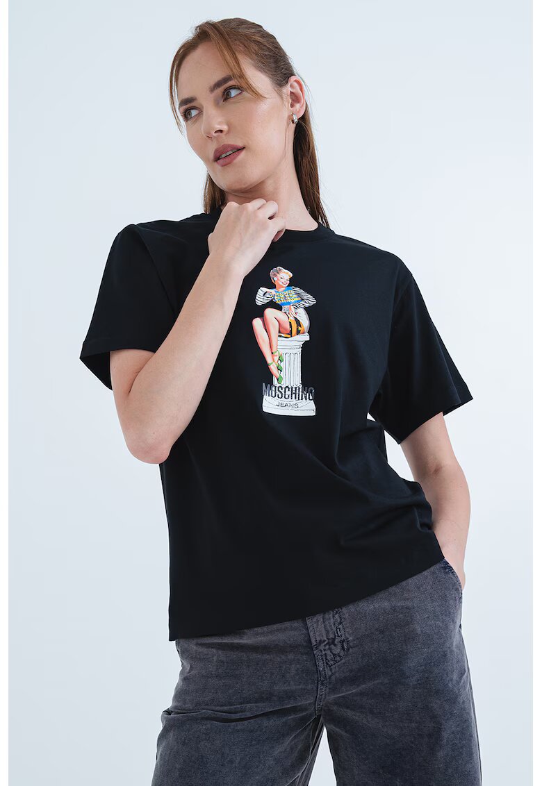 Moschino Jeans Tricou din bumbac cu imprimeu grafic - Alb/Negru/Albastru