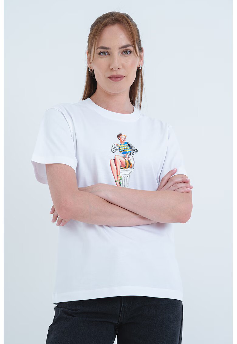 Moschino Jeans Tricou din bumbac cu imprimeu grafic - Alb optic/Albastru