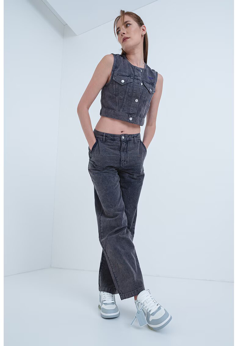 Moschino Jeans Vesta crop din denim - Gri inchis