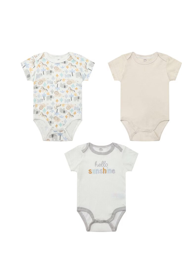 Mothers Choice Set 3 body-uri din bumbac pentru bebelusi - Hello Sunshine - - Alb crem