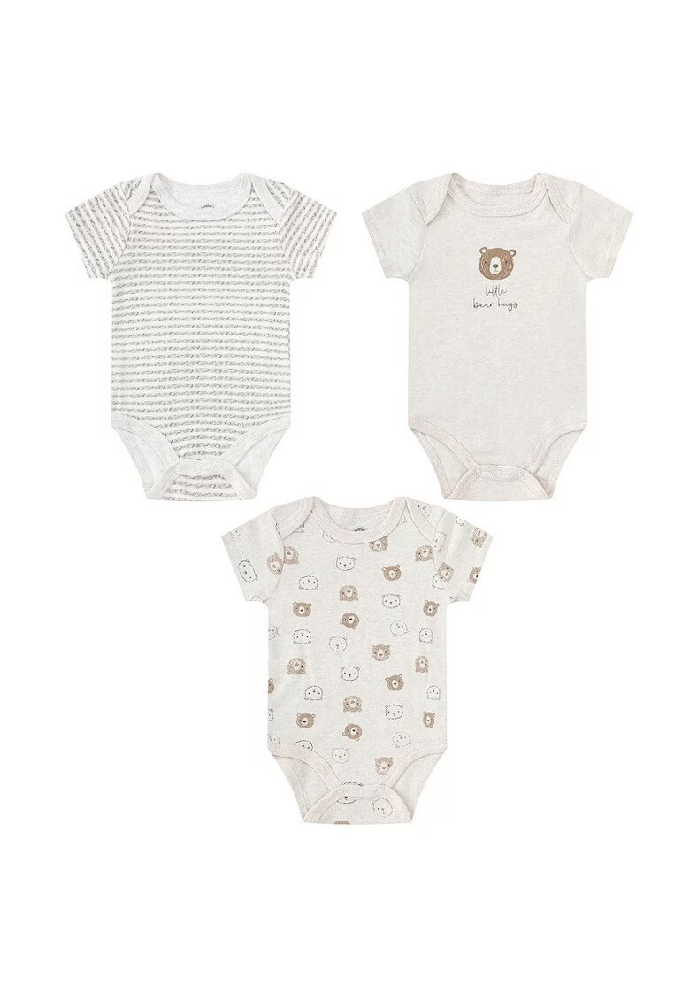 Mothers Choice Set 3 body-uri din bumbac pentru bebelusi - model ursulet - - Alb crem