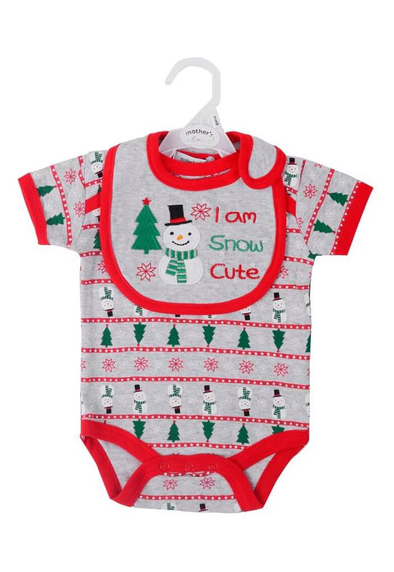 Mothers Choice Set Craciun pentru bebelusi - 2 piese din bumbac - model om de zapada