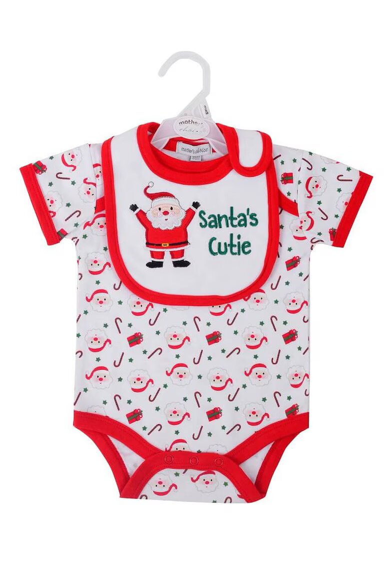 Mothers Choice Set Craciun pentru bebelusi - 2 piese din bumbac - model Santa