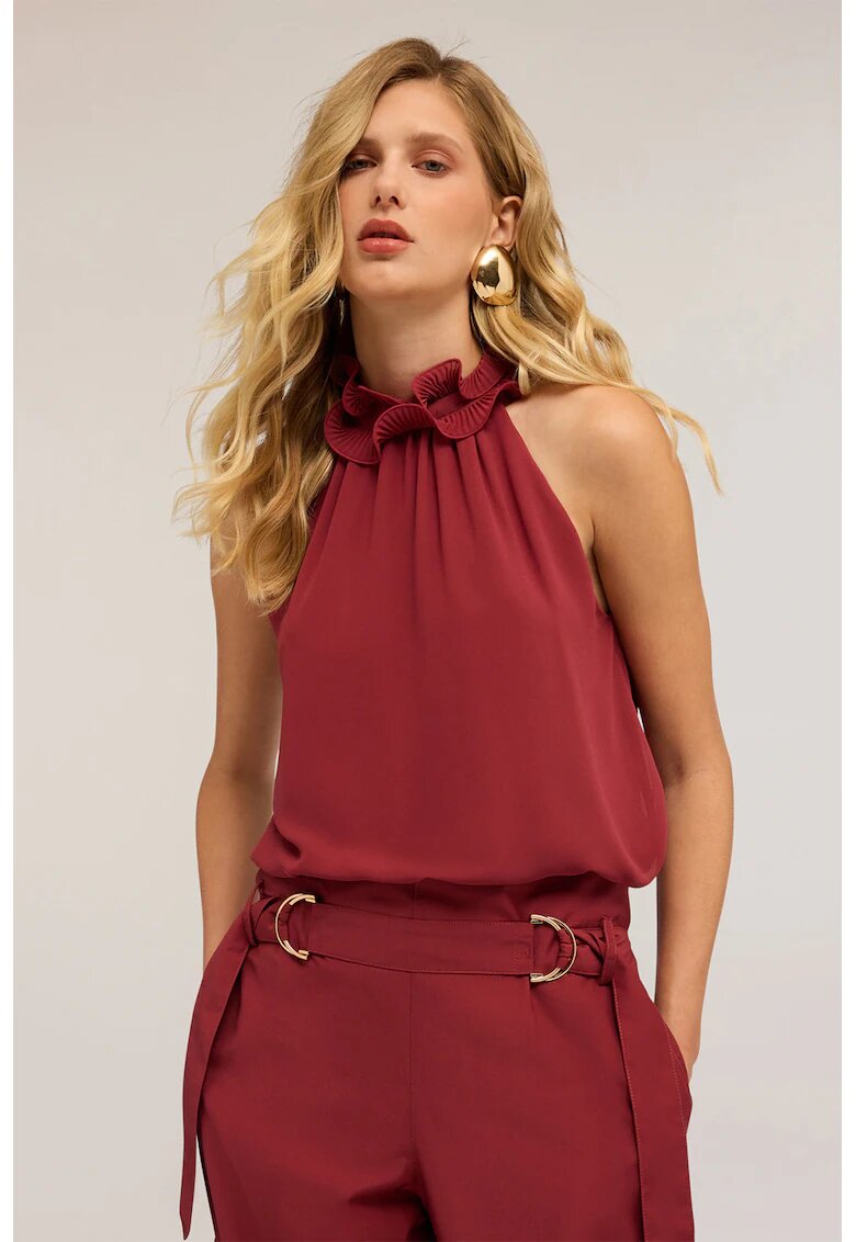 Motivi Bluza cu decolteu halter si model uni - Visiniu