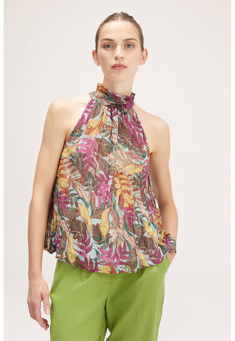Motivi Bluza cu model floral si decolteu american - Verde/Violet prafuit/Galben mustar