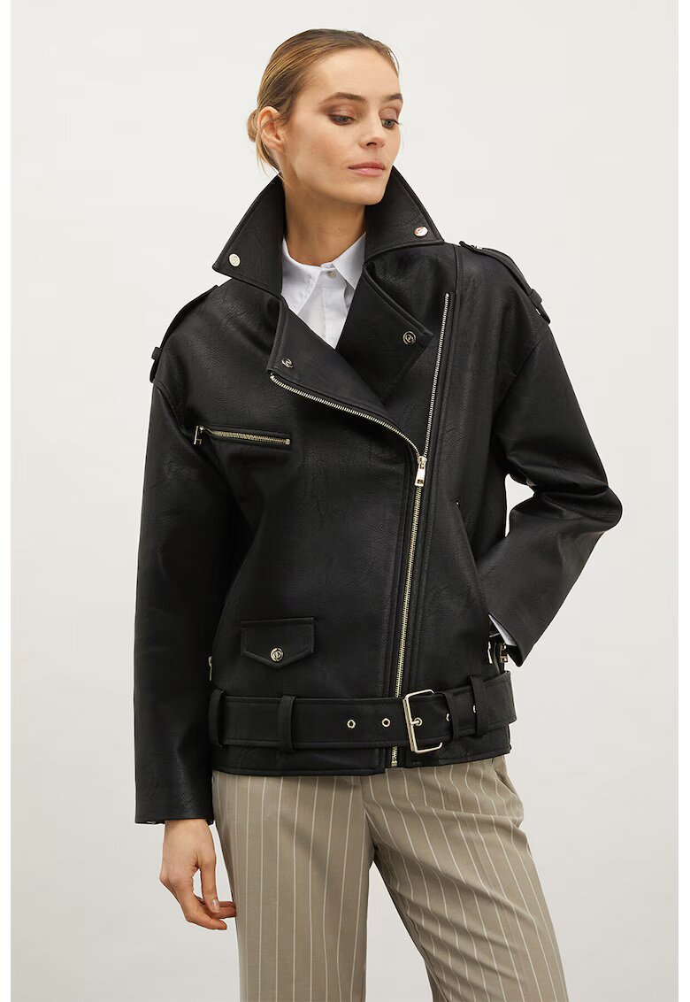Motivi Jacheta biker din piele ecologica - Negru