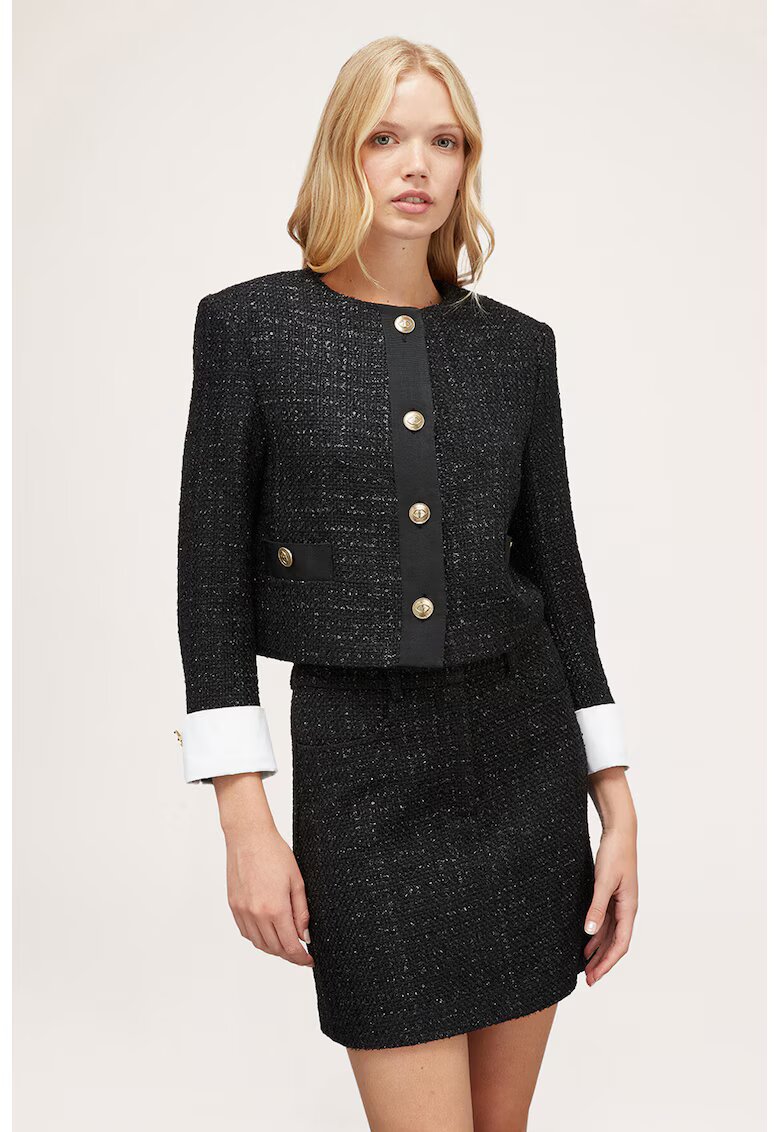Motivi Jacheta crop cu nasturi - Alb/Negru