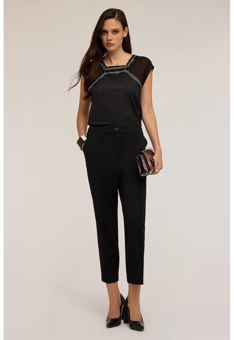 Motivi Pantaloni crop cu croiala conica si detalii cu pensa - Negru
