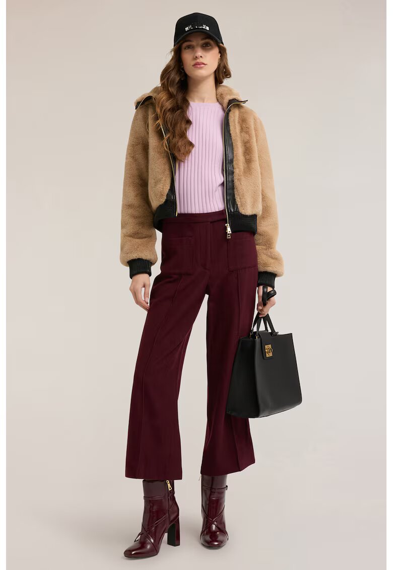 Motivi Pantaloni crop evazati din amestec de lana - Rosu inchis