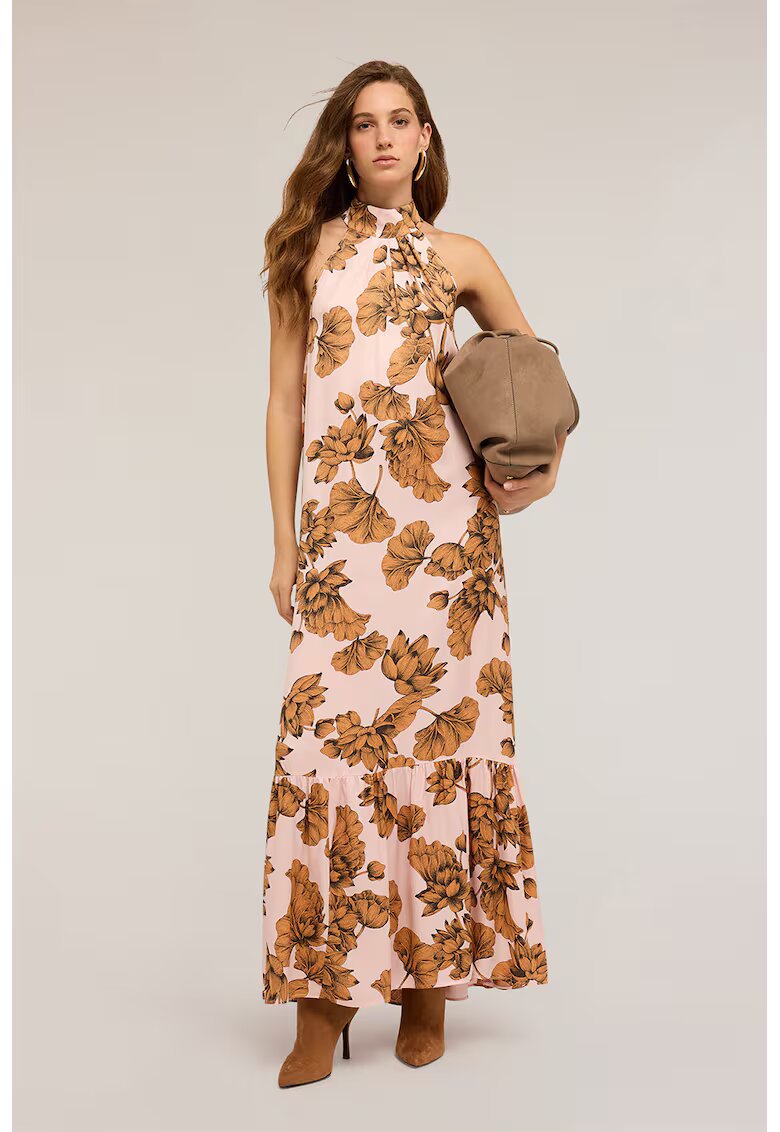 Motivi Rochie lunga cu imprimeu floral - Negru/Caramel/Roz pal