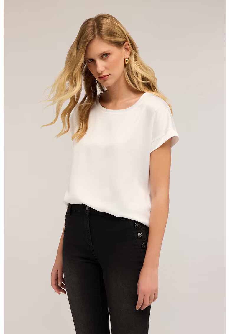 Motivi Tricou cu decolteu rotund si aspect de satin - Alb fildes