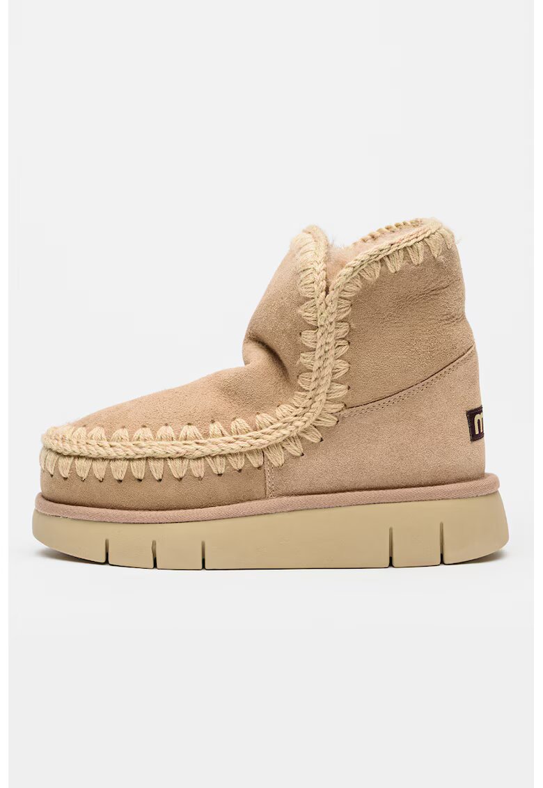 Mou Ghete flatform de piele intoarsa Eskimo - Bej/Roz prafuit