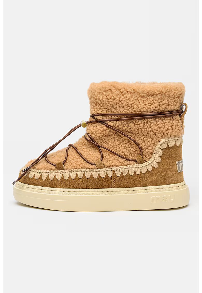 Mou Ghete slip-on cu piele intoarsa si lana Eskimo 18 - Maro