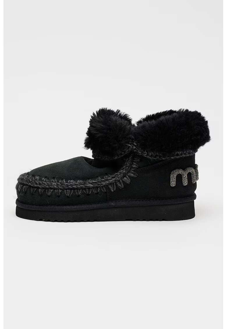 Mou Ghete slip-on de piele intoarsa cu detalii stralucitoare Eskimo 18 - Negru/Alb murdar