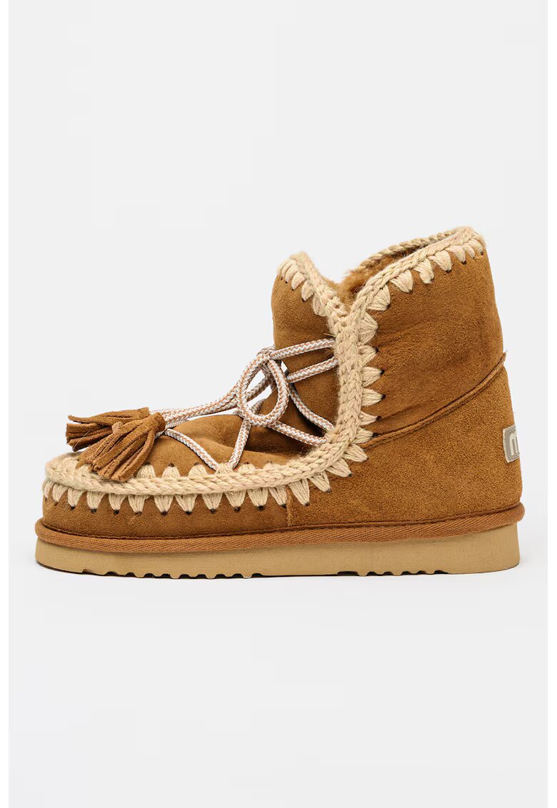 Mou Ghete slip-on de piele intoarsa si lana cu sireturi Eskimo 18 - Maro/Bej