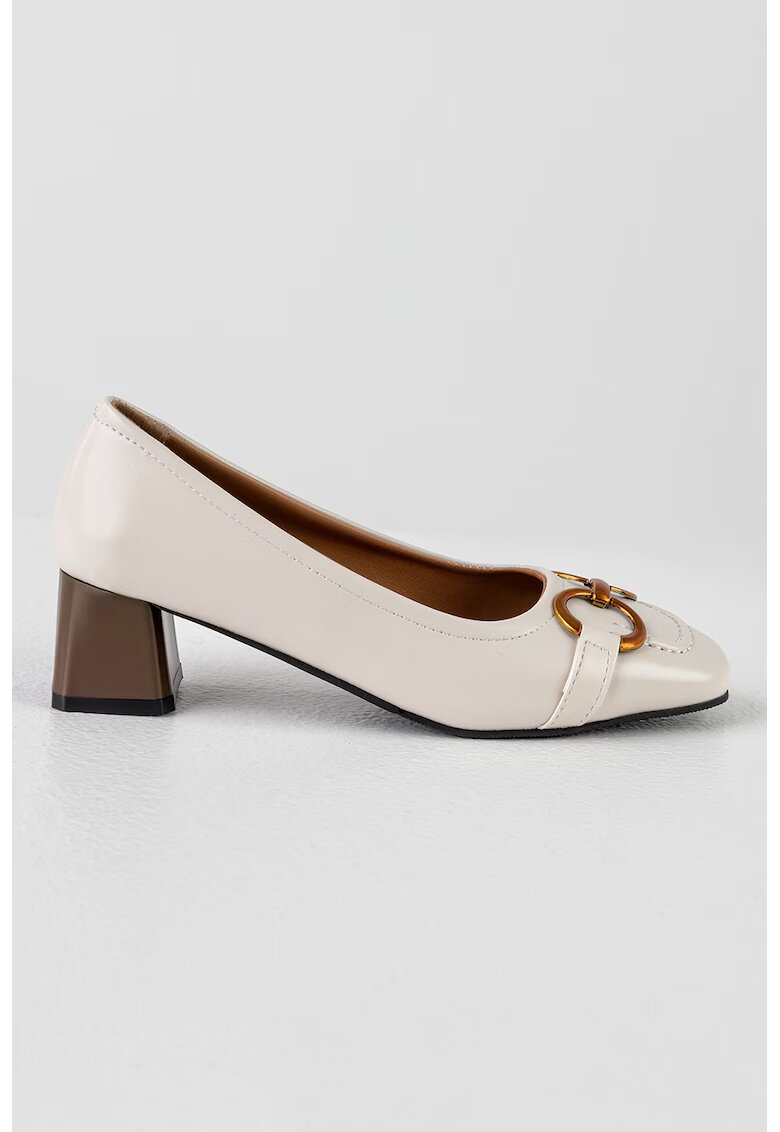 MUSK Pantofi de piele ecologica cu toc masiv - Alb optic/Bronz