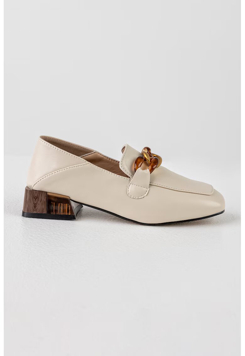 MUSK Pantofi loafer cu toc si lant decorativ - Auriu/Bej deschis