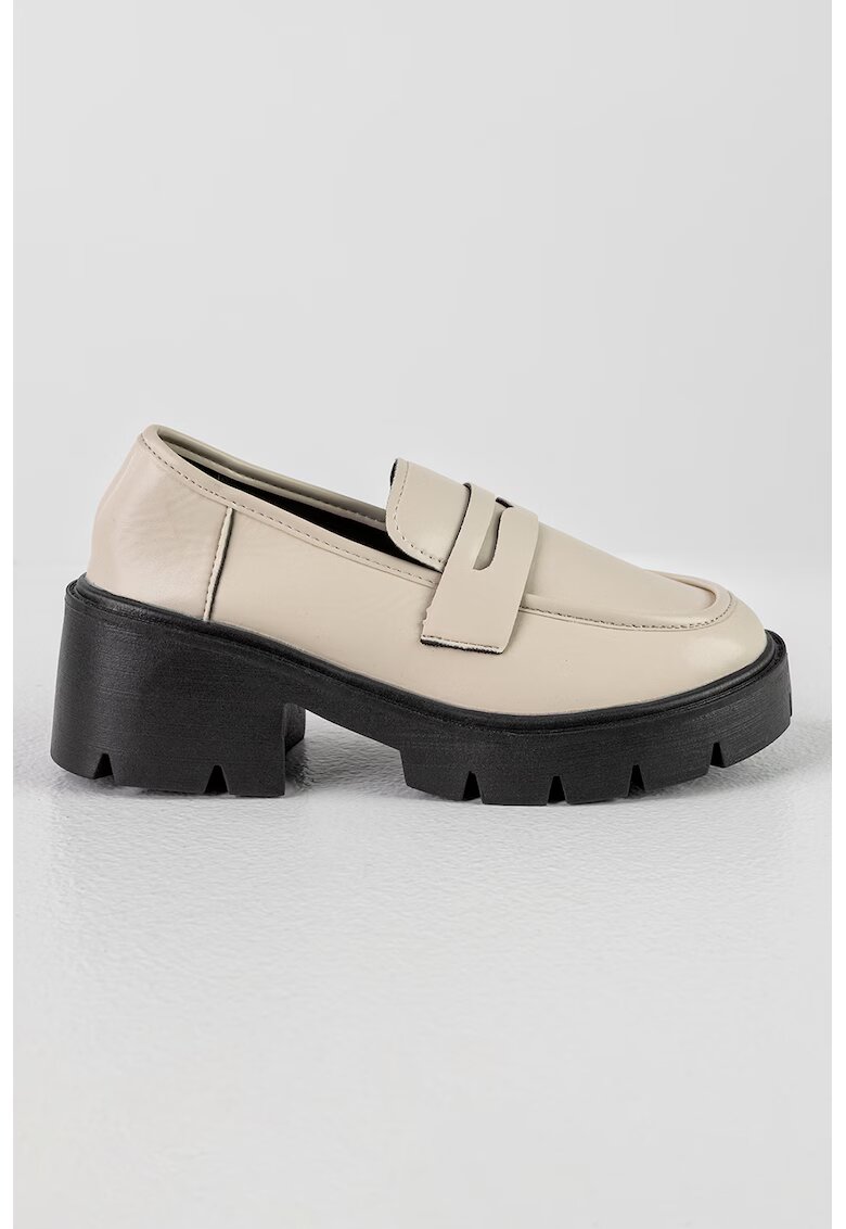 MUSK Pantofi loafer de piele ecologica cu toc masiv - Negru/Maro nisip