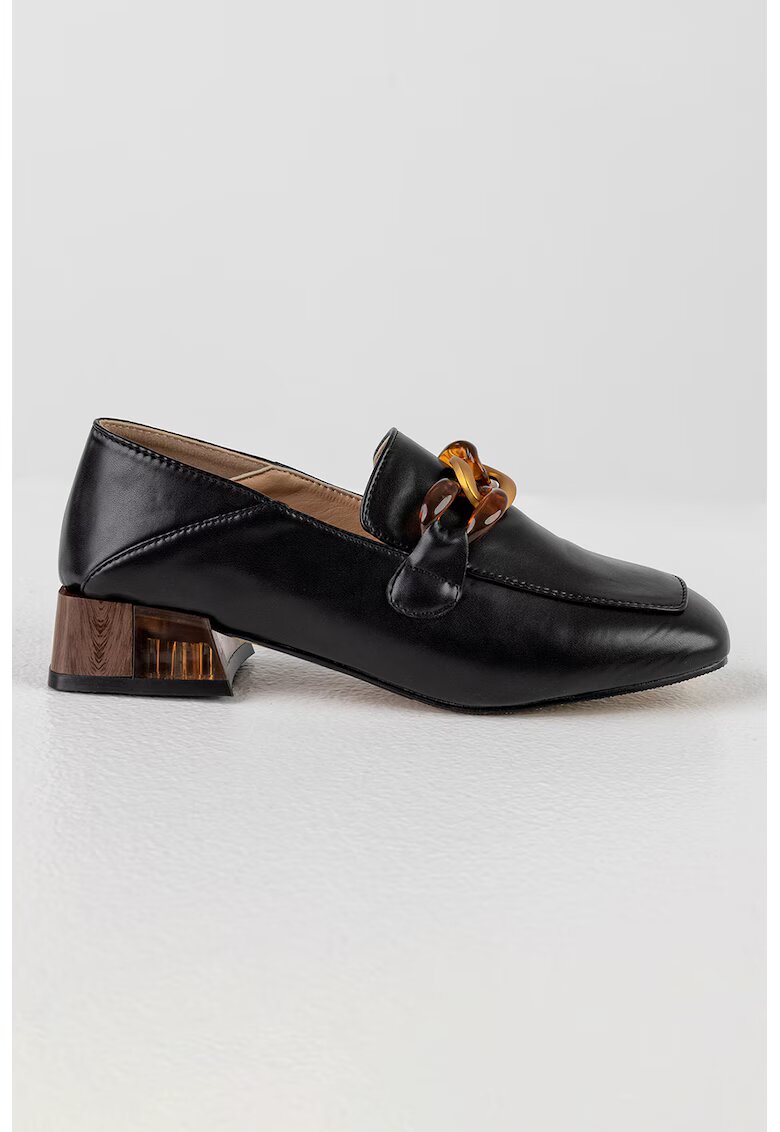 MUSK Pantofi loafer de piele ecologica cu toc patrat - Negru/Maro scortisoara