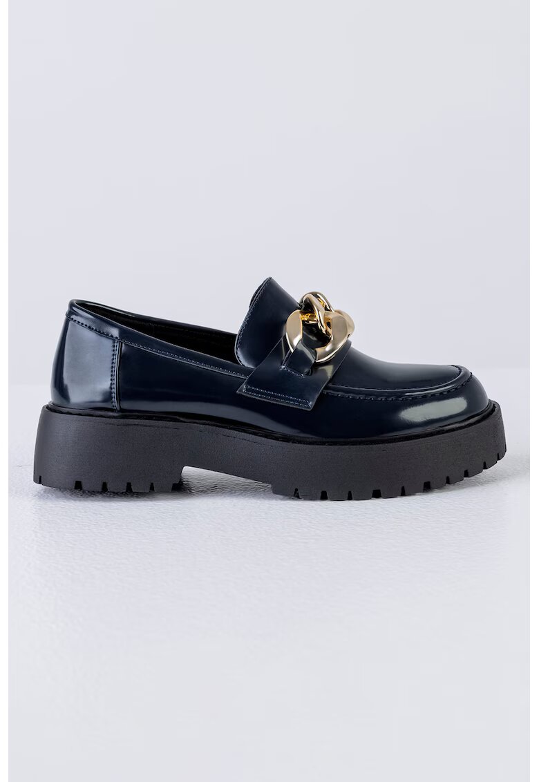 MUSK Pantofi loafer de piele ecologica lacuita cu detaliu de lant - Auriu/Bleumarin