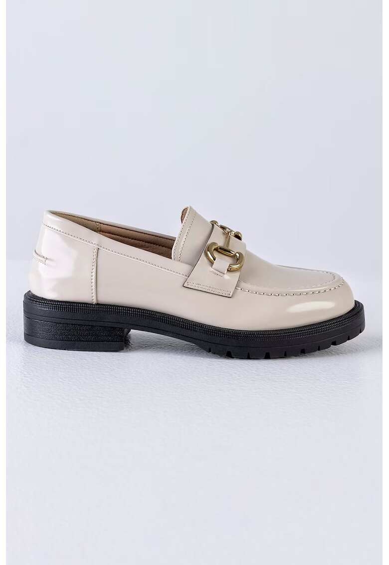 MUSK Pantofi loafer de piele ecologica lacuita - Negru/Maro nisip