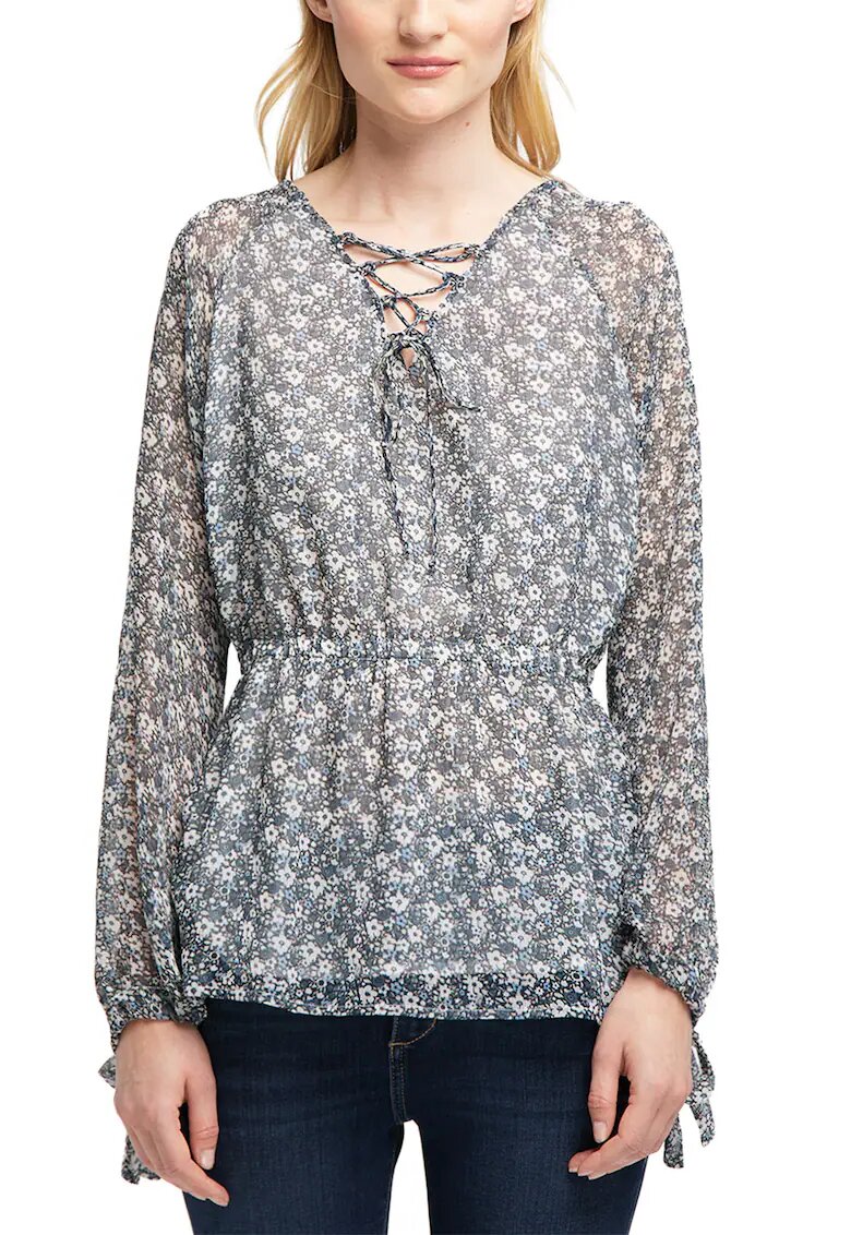 Mustang Bluza cu imprimeu floral - cu talie cambrata - Alb/Negru stins/Albastru