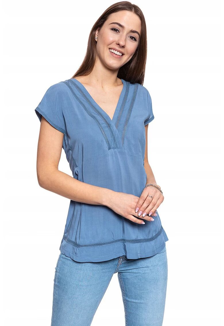 Mustang Bluza Dama - Elisa Lace Inset - Croi Slim - Fara Inchidere - 100% Bumbac - Fara Maneci - Albastru - 1 Bucata