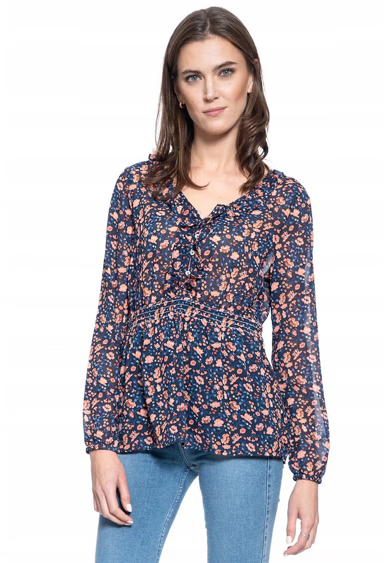 Mustang Bluza Dama - Emma V Flounce - Croi Normal - Lejera - Inchidere: Nasturi - Material: 100% Bumbac - M Intl - Multicolor