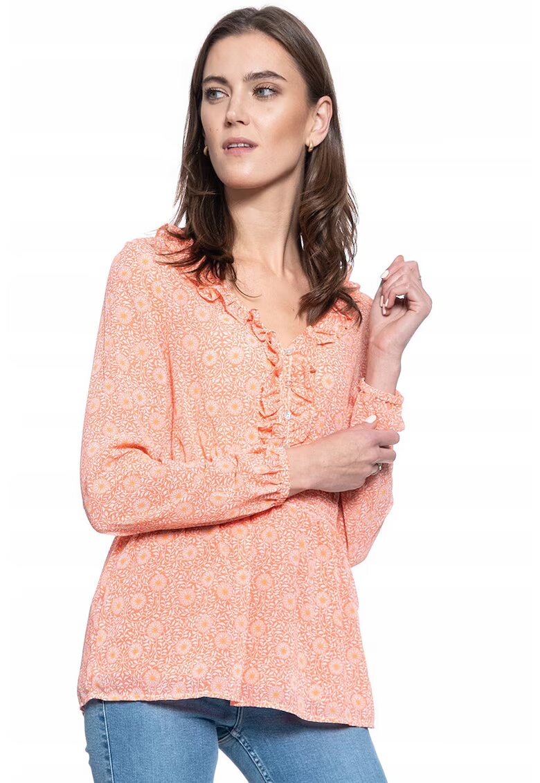 Mustang Bluza Dama - Emma V Flounce - Croi Normal - Lejera - Nasturi - Mansete Lungi - Marime S - Portocalie