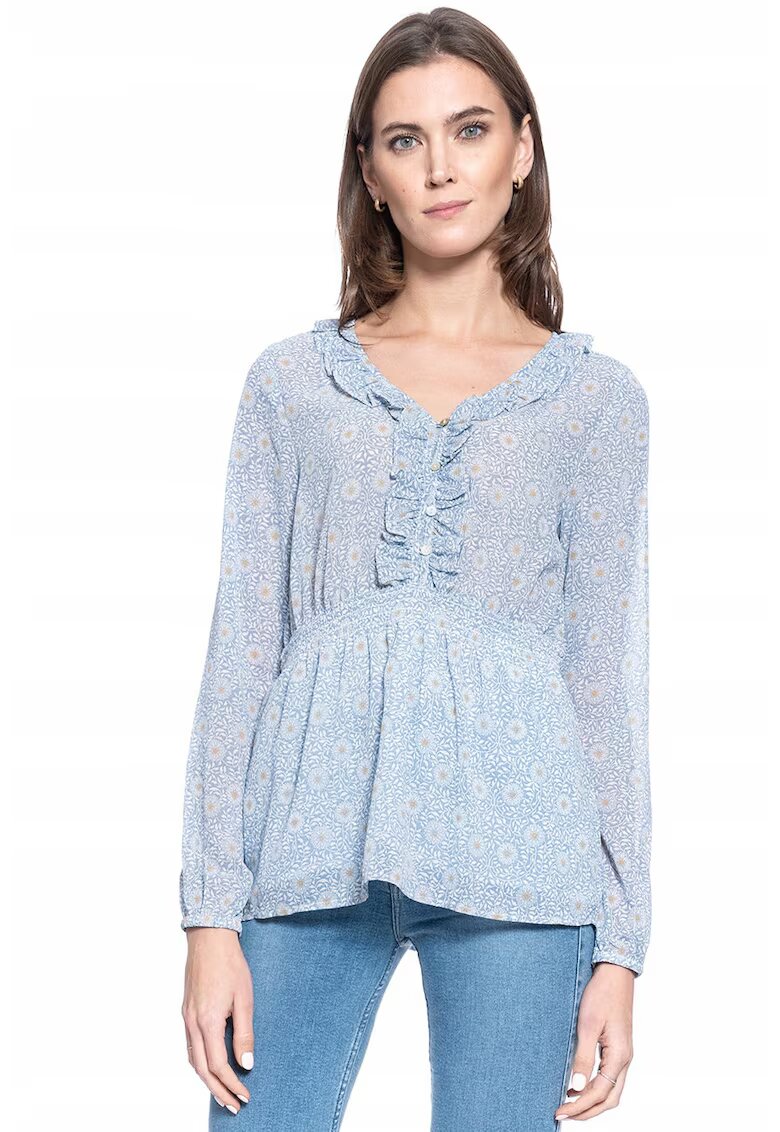 Mustang Bluza Dama - Emma V Flounce S - Bumbac - Zilnic - Croi Regular - Fara Buzunare - Croiala Larga - Calitate Superioara - Confortabil - Albastru