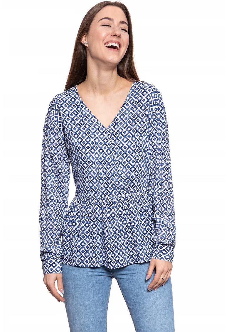 Mustang Bluza Dama - Erika V Printed - Croi Normal - Fara Inchidere - Maneci Lungi - 100% Bumbac - Marime S - Albastru