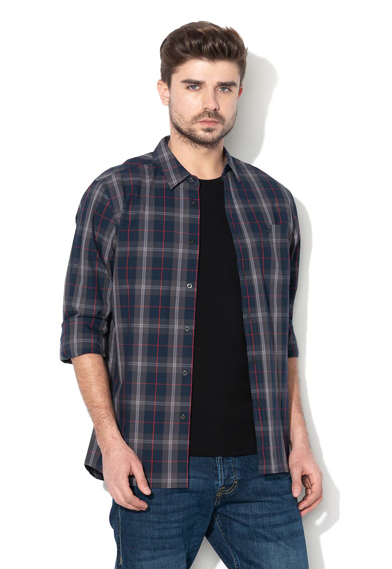 Mustang Camasa regular fit cu buzunar pe piept - Rosu/Gri inchis/Bleumarin