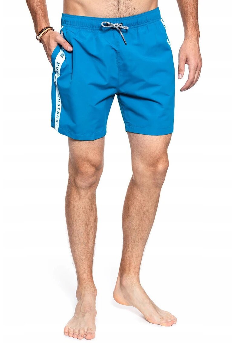 Mustang Costum De Baie Pentru Barbati - Simon M - Poliester - 3 Buzunare - Talie Elastica Cu Snur De Ajustare - Regular Fit - Imbracaminte De Plaja - Fara Model - Albastru